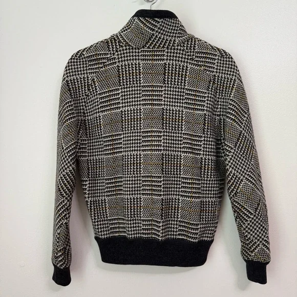 Valentino Women 100% Wool Houndstooth Knit Cardigan Jacket Bomber, size 40/6 US - Picture 6 of 12